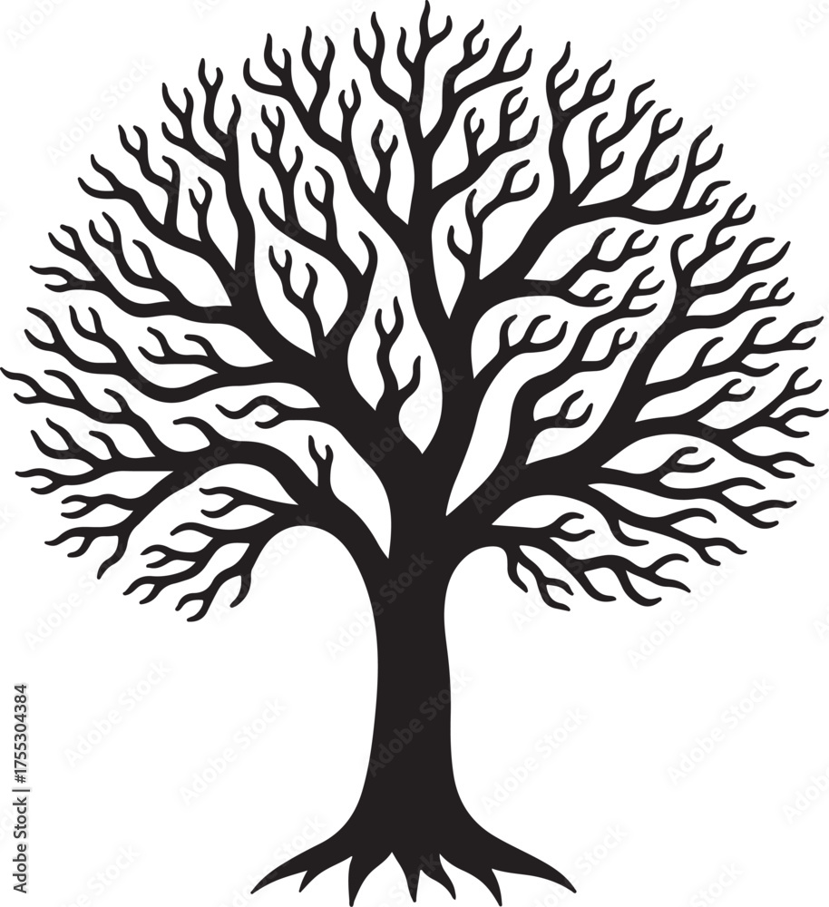 Fototapeta premium Black silhouette of a bare tree with spreading branches