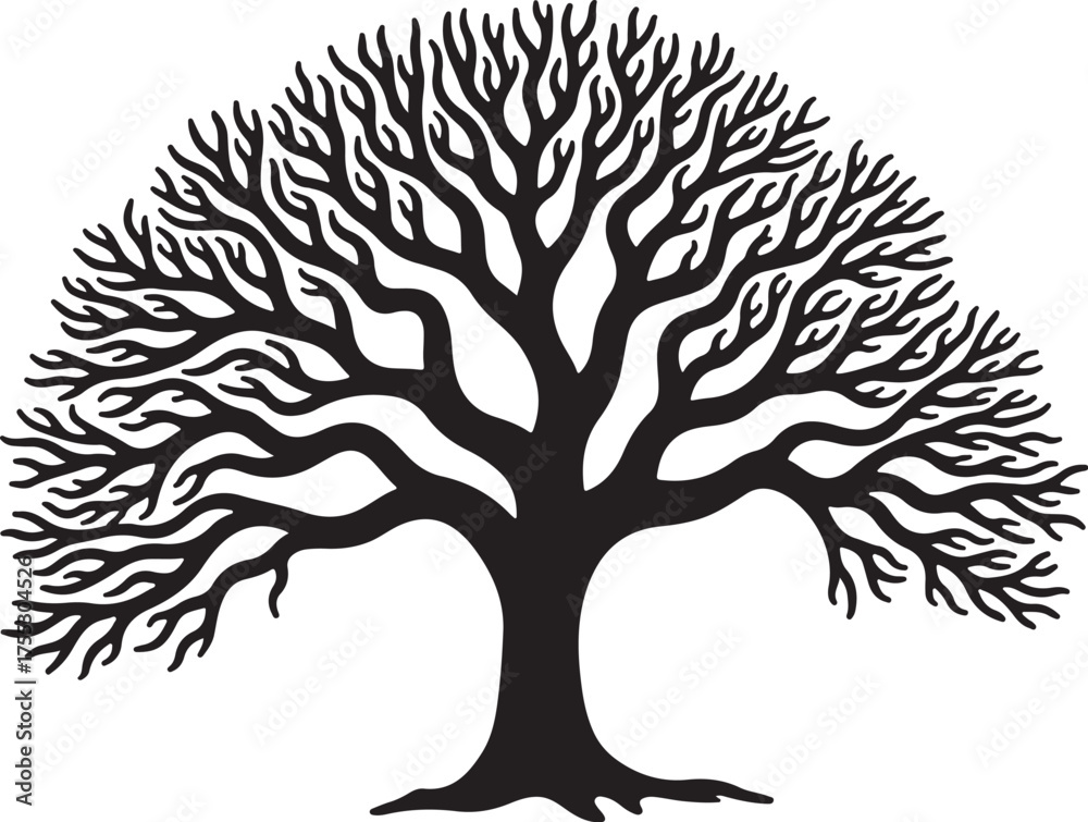 Naklejka premium Black silhouette of a bare tree with spreading branches