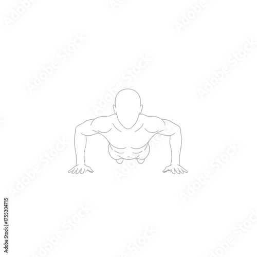 Vector art of line art illustration of a person doing a pushup