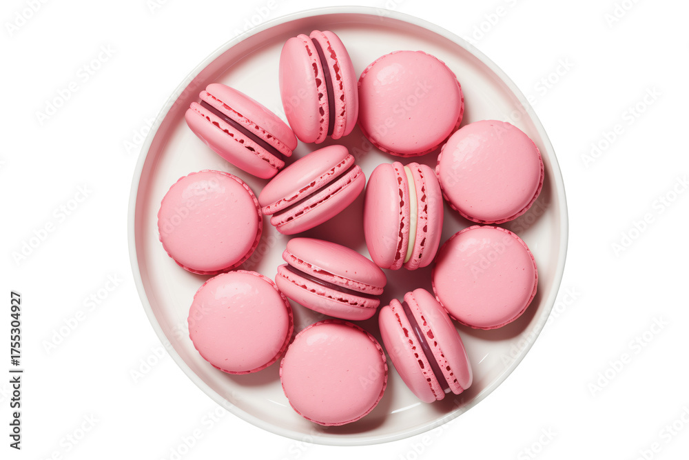 Fototapeta premium Delightful pink macarons on a plate, perfect for sweet treats concept