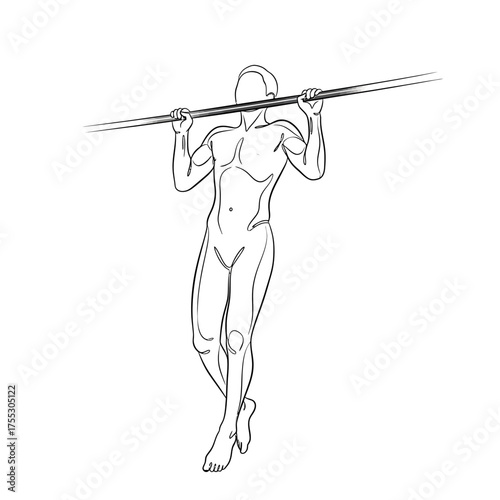 Vector art of line art illustration of a person performing a pullup exercise on a horizontal bar