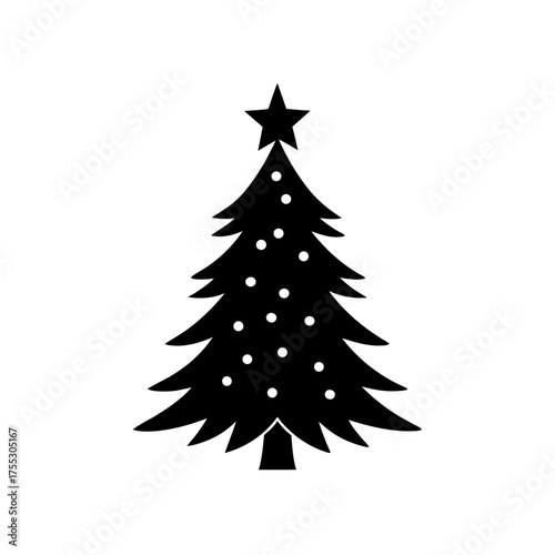 Decorated christmas tree on transparent background silhouette