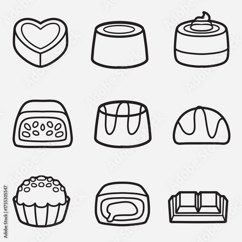 set of chocolate with outline style good for icon, symbol, element design, coloring book, etc