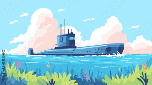 Military Submarine in Ocean Deep