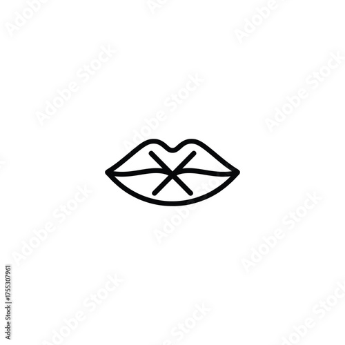 Minimalist Line Art Depicting Lips Sealed with an X, Symbolizing Silence, Secrecy, or a Muted Opinion in a Simple Yet Powerful Graphic