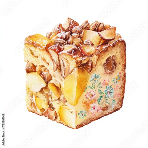 Delightful Dessert Watercolor: A beautifully crafted watercolor painting captures a mouthwatering dessert, showcasing an array of textures and colors.