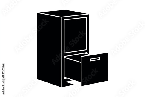 Open file cabinet in black and white