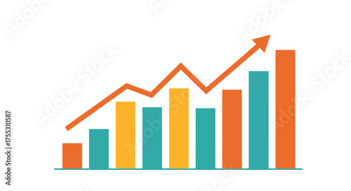 Free Download A vector illustration depicts a colorful bar graph with an upward-trending arrow, symbolizing growth and success in the stock exchange and financial markets. - GFXLoad
