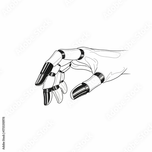 Vector art of robotic hand with articulated fingers and metallic accents