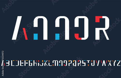 minimal italic cut out colorful font, for busines, fashion, sport, creative fonts, vector formate