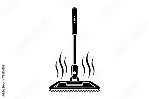 black steam mop cleaning floor clip art preview