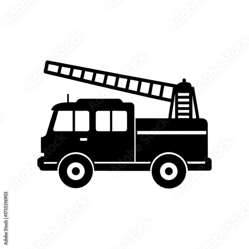 Silhouette of fire truck on transparent background