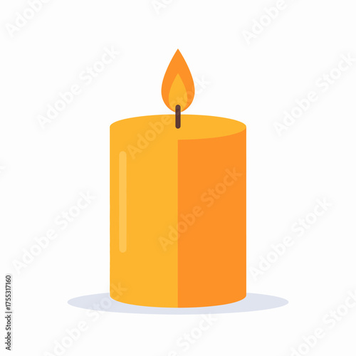 A simple, flat design illustration of a lit orange candle with a yellow flame.
