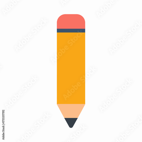 A simple, flat illustration of a yellow pencil with a pink eraser and a sharpened graphite tip.