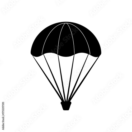 A simple black parachute on transparent background silhouette