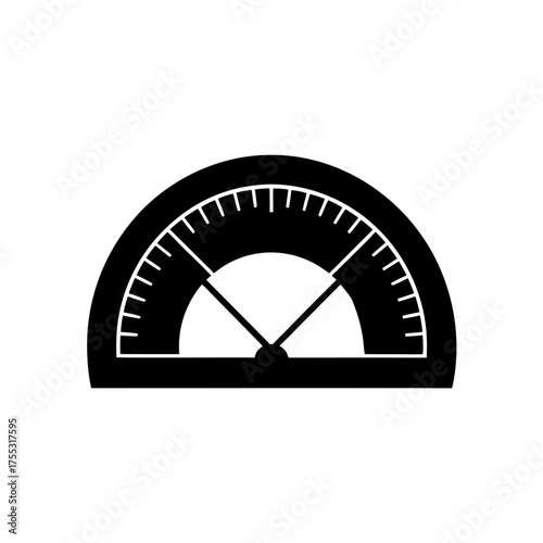 Black protractor drawing on transparent background silhouette