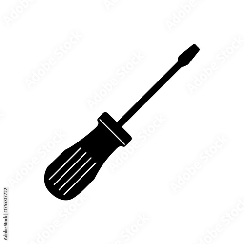 Simple black screwdriver on transparent background silhouette
