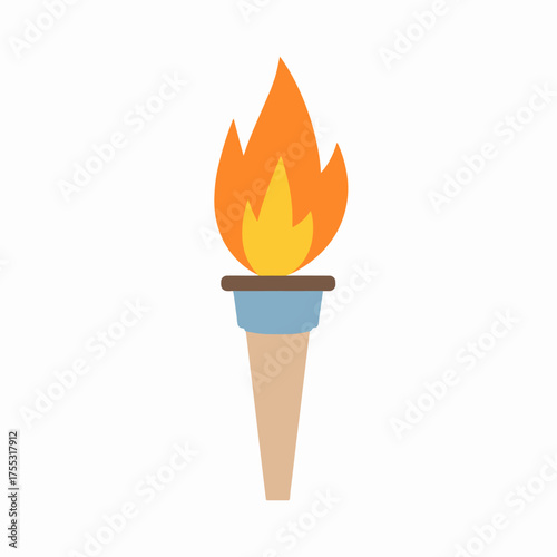 A simple, flat illustration of a torch with a bright orange and yellow flame on a white background.