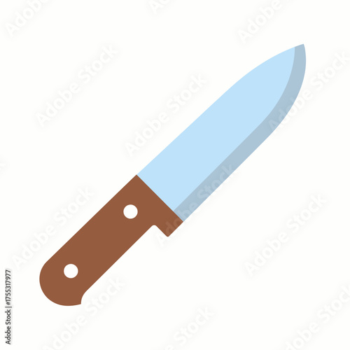 A simple flat design illustration of a kitchen knife with a brown handle and a silver blade.