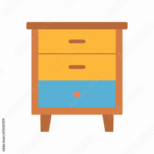 Illustration of a microphone with a blue base and stand and a yellow and blue head.