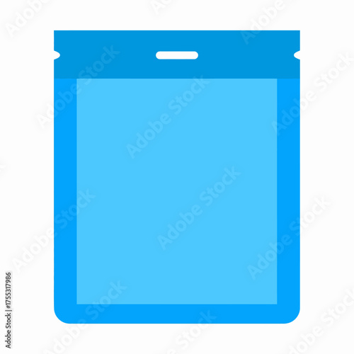 A simple, flat design illustration of a light blue resealable plastic bag with a white notch at the top.