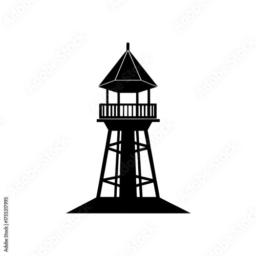 Silhouette of a watchtower on transparent background