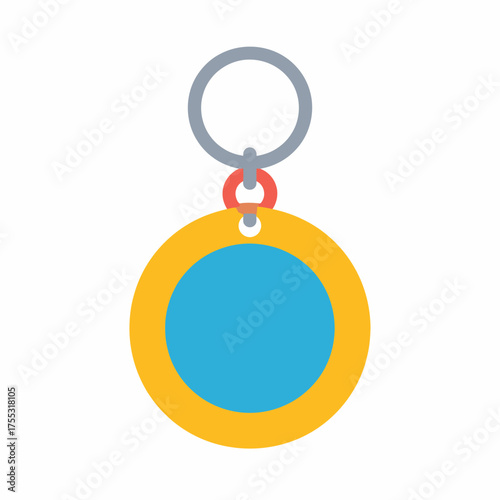 Simple flat design illustration of a circular keychain with a yellow fob and blue insert.
