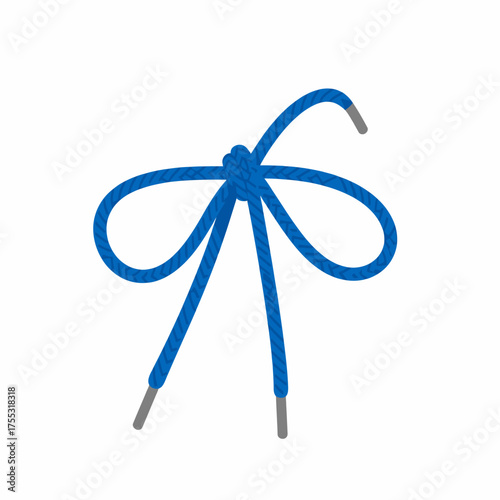 Bright blue shoelace tied in a decorative bow, ideal for fashion design, shoe branding, web design, or sportsthemed projects.