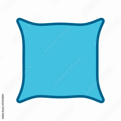 A simple light blue square pillow with curved sides and a dark blue outline.