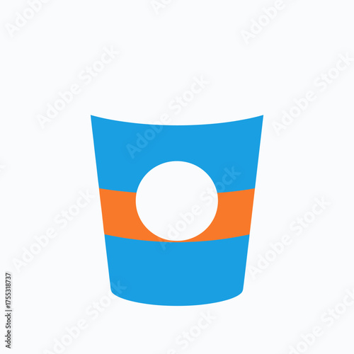 A minimalist graphic illustration of a blue and orange disposable cup with a white circle for a logo.