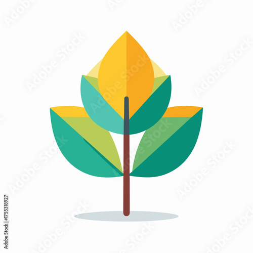 Stylized flat design illustration of a plant with yellow and green leaves on a white background.