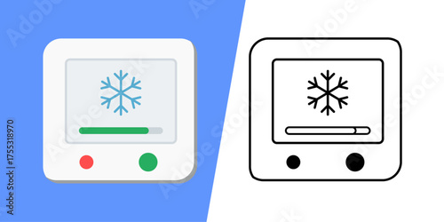 Thermostat with snowflake icon showing eco mode. Ideal for smart heating systems, energy saving homes, and winter temperature control illustrations.