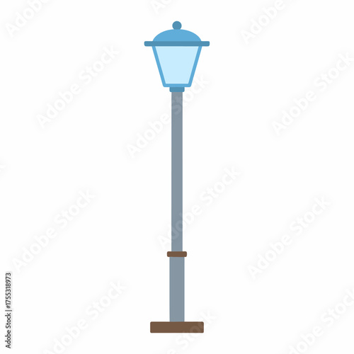 A simple illustration of a blue street lamp with a gray pole and a brown base.