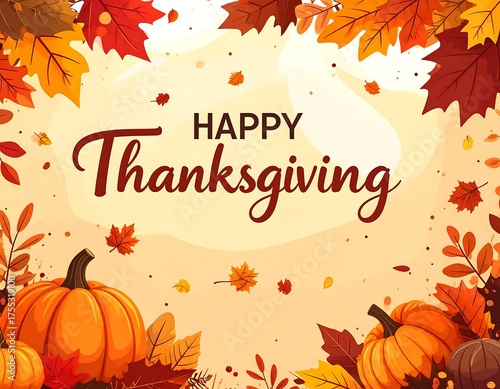 Warm Thanksgiving Greetings with Pumpkins and Autumn Leaves.