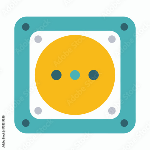 German electrical outlet illustration, featuring schuko socket with yellow circle in teal square. Suitable for graphic design projects.