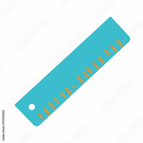 Turquoise ruler with yellow markers for measurement, helpful for school projects, diy crafts, and office work. Ideal for graphics and presentations.