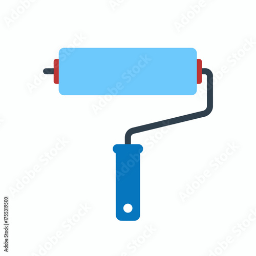 Illustration of a blue paint roller with a handle.