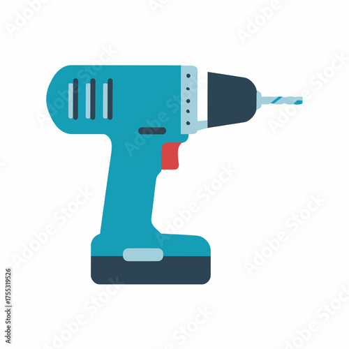 A detailed illustration of a cordless power drill, a tool for construction and DIY projects.