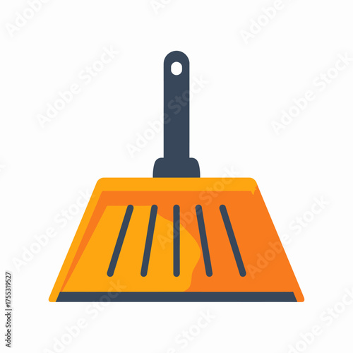 Illustration of a dustpan with a brush, cleaning equipment.