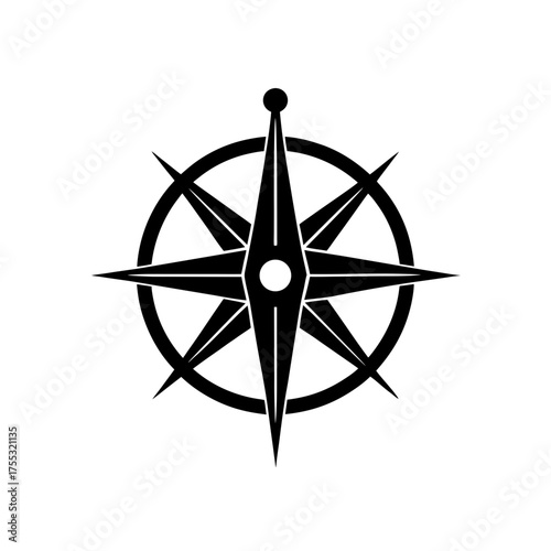 Black compass rose design on transparent background silhouette