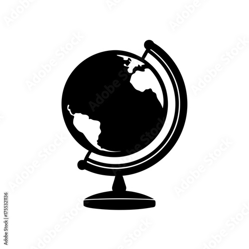 Silhouette globe drawing on transparent background