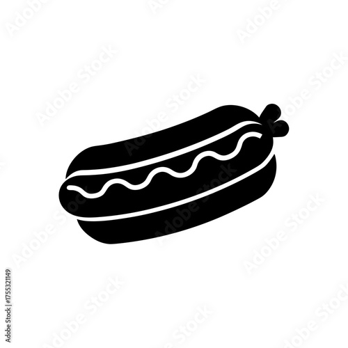 Hotdog with wavy mustard on transparent background silhouette