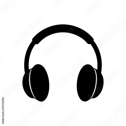 Headphones simple black on transparent background silhouette