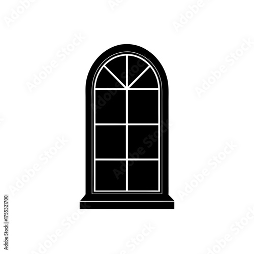 Arched window illustration on transparent background silhouette