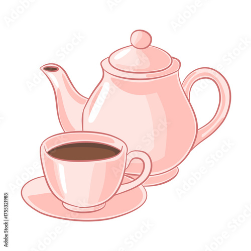 Pink Teapot and Teacup Illustration – Cozy Cafe Drink Vector