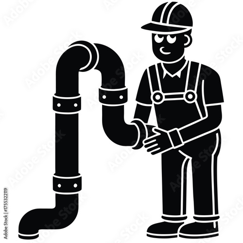 Plumber With Elbow Pipe Sections And Connectors On White Background plumbing pipes