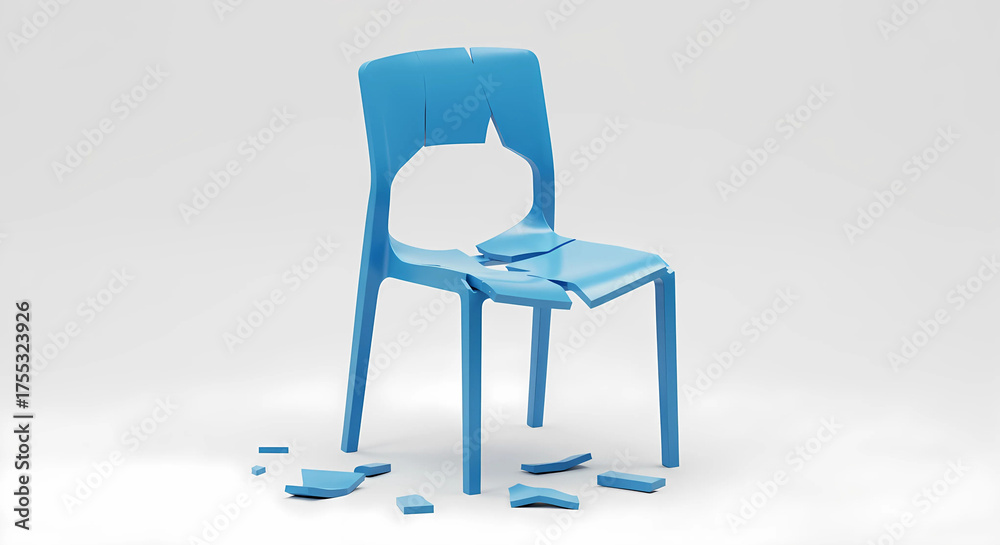 Fototapeta premium Old Broken Chair Made of Plastic on White