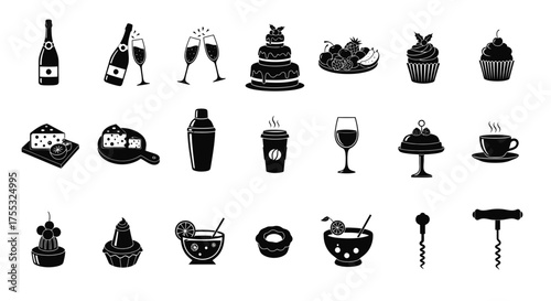 Set of 15 Cohesive Black Vector Silhouettes for Elegant Food and Drink Celebrations_transparent.svg