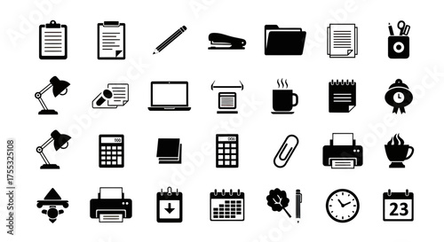 A comprehensive set of black vector silhouettes representing office essentials for web design-topaz-cgi-4x_transparent.svg
