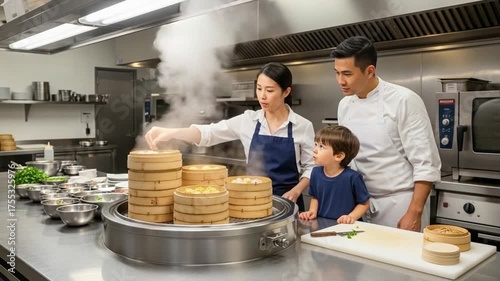 Preparing Dim Sum Dumplings with Family in Commercial Kitchen